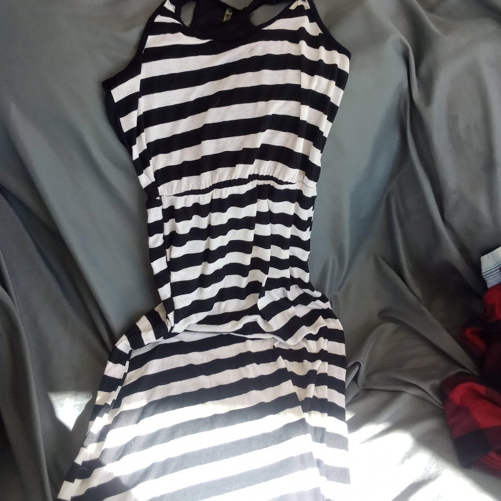 Long black and white striped dress by Joseph Q